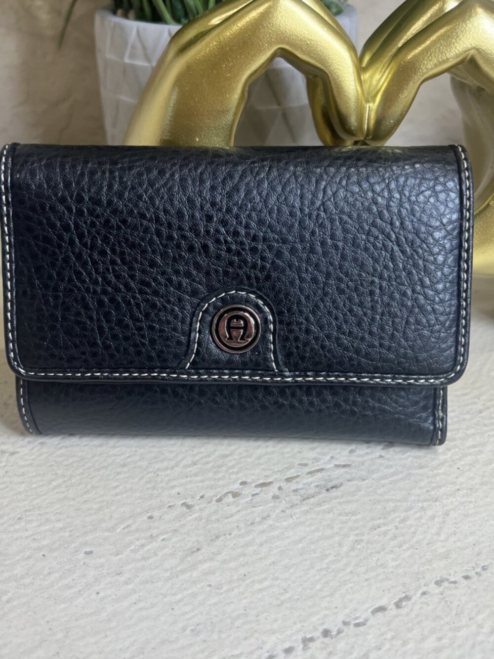 Etienne Anger Logo Black Classic Wallet Trifold Stitched Wallet
